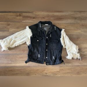 Black Denim Jacket with Sherpa sleeves